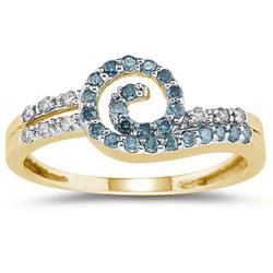Blue and White Diamond Ring in 14K Yellow Gold