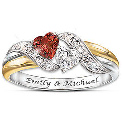 Hearts of Love Personalized White Topaz and Garnet Ring