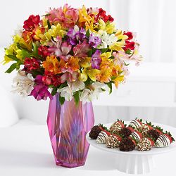 100 Blooms of Peruvian Lilies with 12 Fancy Strawberries