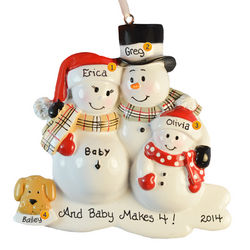 Pregnant Snow Couple with Child and Dog Ornament