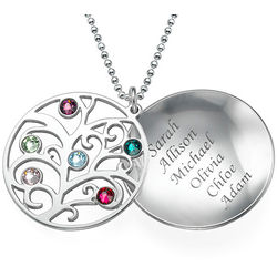 Curved Filigree Family Tree Necklace With Birthstone