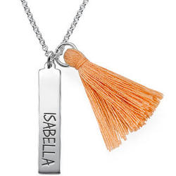Tassel Necklace with Personalized Vertical Bar
