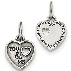 Sterling Silver Oxidized You And Me Heart Pendant