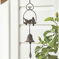Cast Iron Hanging Bell with Birds on a Perch