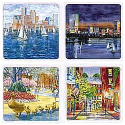 Boston Watercolor Image Coasters