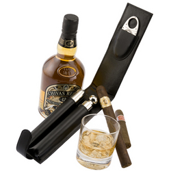 Personalized Leather Cigar and Flask Set