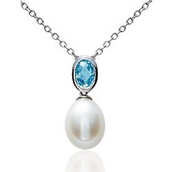 Freshwater Cultured Pearl and Blue Topaz Pendant