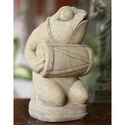 Playing Kendang Sandstone Frog Statuette