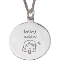 Sterling Silver Engraved Cute Baby Girl Disc Pendant