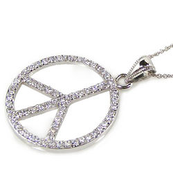Cubic Zerconia Silver Peace Pendant Necklace