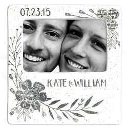Personalized Couple's Handmade Ceramic Floral 7.5x8 Photo Frame