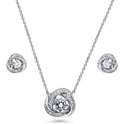 Sterling Silver CZ Love Knot Woven Necklace and Earrings