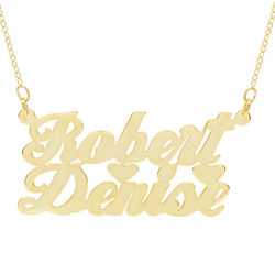 Personalized 14K Gold Plated Couple's Script Name Plate Necklace