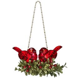 Crystal Red Cardinals with Mistletoe Ornament