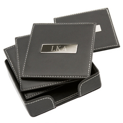 Personalized Square Leather Coasters with Metal Plate