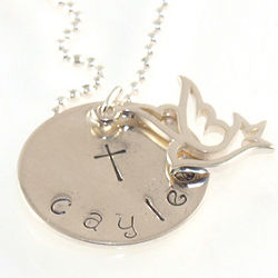 Personalized Hand Stamped Necklace with Dove Dangle Charm