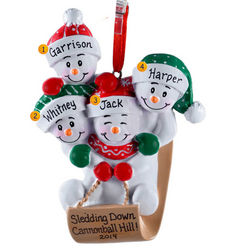 Personalized Sled Family of Four Christmas Ornament