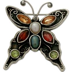 Butterfly Beauty Pearl and Gemstone Brooch