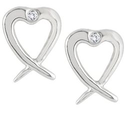 Diamond Heart Twist Earrings in .925 Sterling Silver