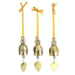 3 Brass Buddhist Bell Ornaments