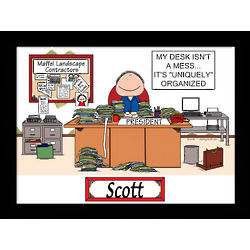 Personalized Messy Desk Office Cartoon Matted Print 