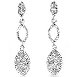 Engraved Diamond Dangle Earrings in Rhodium Plated Brass