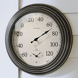 Round Outdoor Thermometer with Clock