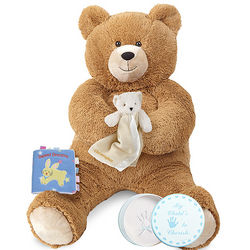 Lil' Hunka Love Bear with Buddy Blanket and Blue Hand Print Kit