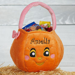 Personalized Girl's Halloween Pumpkin Plush Trick or Treat Bag