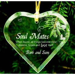 Engraved Soul Mates Glass Heart Ornament