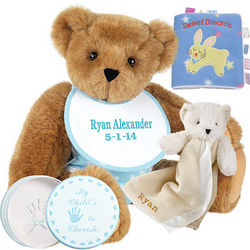 Baby Boy Bear with Buddy Blanket, Hand Print Kit and Book
