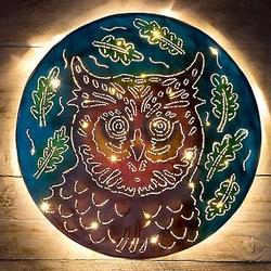 Handcrafted Lighted Owl Metal Wall Art