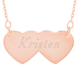 Personalized Double Heart Rose Gold Necklace