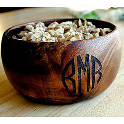 Monogrammed Wood Calabash Bowl