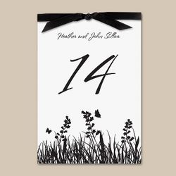 Butterfly Kisses in Black Wedding Reception Table Number Cards