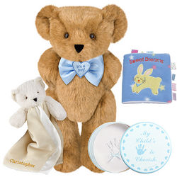It's a Boy Bowtie Bear with Buddy Blanket and Hand Print Kit