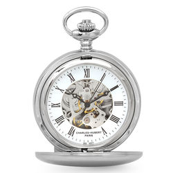 Charles Hubert Dual-Opening Silver Pocket Watch and Chain