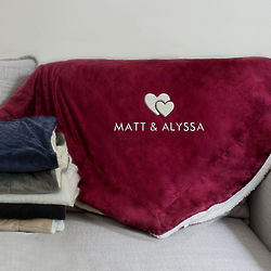 Personalized Double Heart Sherpa Blanket
