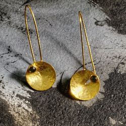 Hammered Gold Earrings with Tourmaline