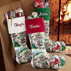 Personalized Christmas Village Quilted Stocking