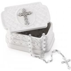 Cross Keepsake Box with Rosary Beads