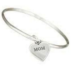 Sterling Silver Mom Heart Bangle Bracelet