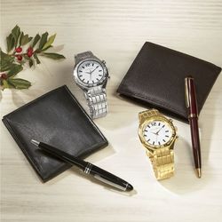 Watch, Wallet, and Pen Gift Set in Silvertone Black