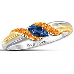 Pride of Denver Broncos Blue Sapphire and Orange Sapphire Ring