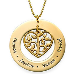 10K Gold Heart Family Tree Necklace