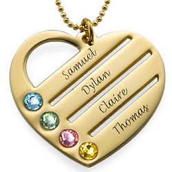 10K Gold Birthstone Heart Necklace with Engraved Names