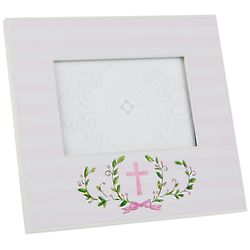 Pink Cross and Pale Pink Striped Wreath Frame