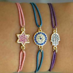 Hamsa, Star of David, and Evil Eye Corded Bracelets