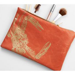 Coral Colored Leather Pouch with Crab