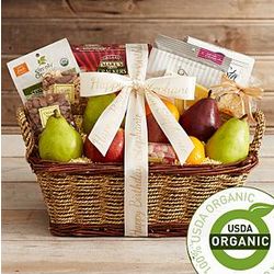 Deluxe Organic Fruit and Snack Basket with Personalzed Ribbon
